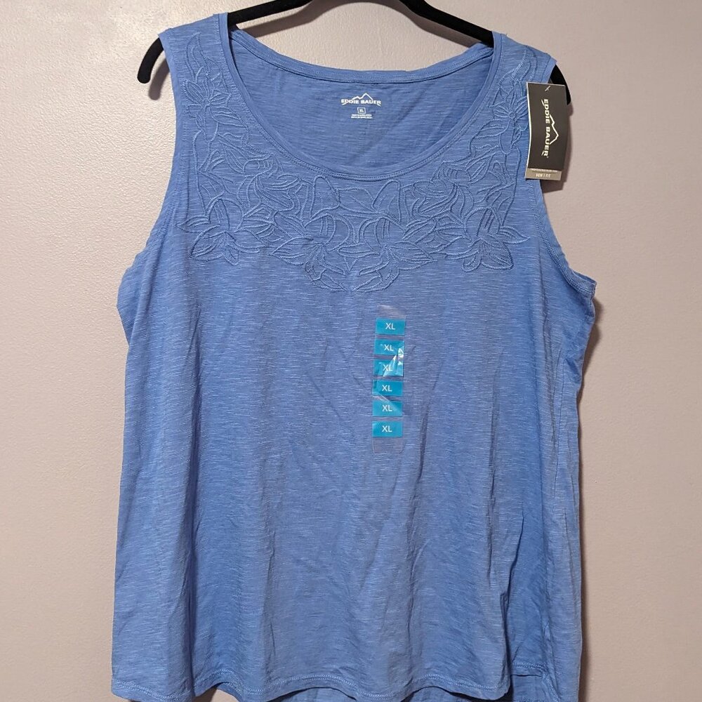 NWT Eddie Bauer Embroidered Slub Tank - Cornflower blue, XL